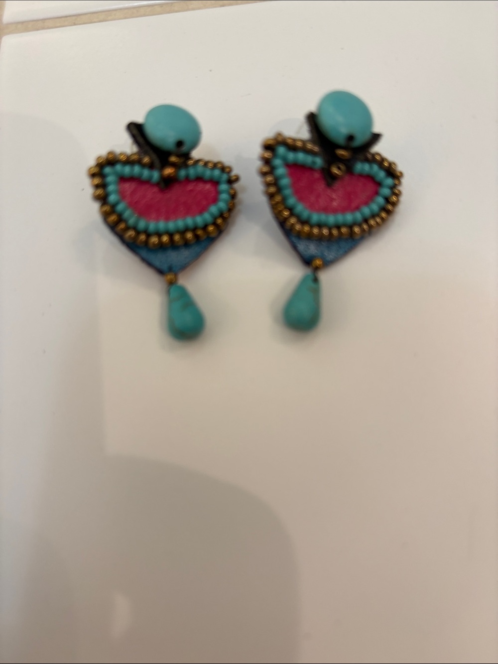 Turquoise & Pink Beaded Drop Earrings